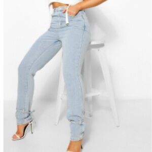 Petite Tie Hem Mom Jeans
Colour: mid blue, Size: 6